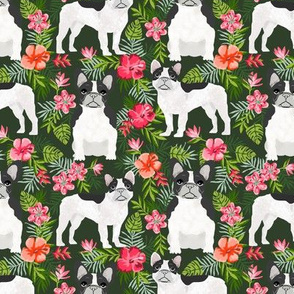 French Bulldog black and white coat hawaiian florals 