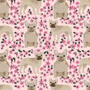 French Bulldog fawn coat cherry blossom fabric pink