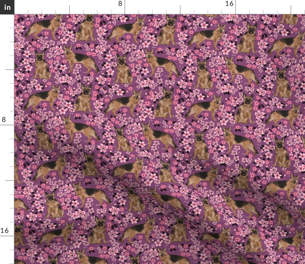 German Shepherd spring fabric cherry blossom