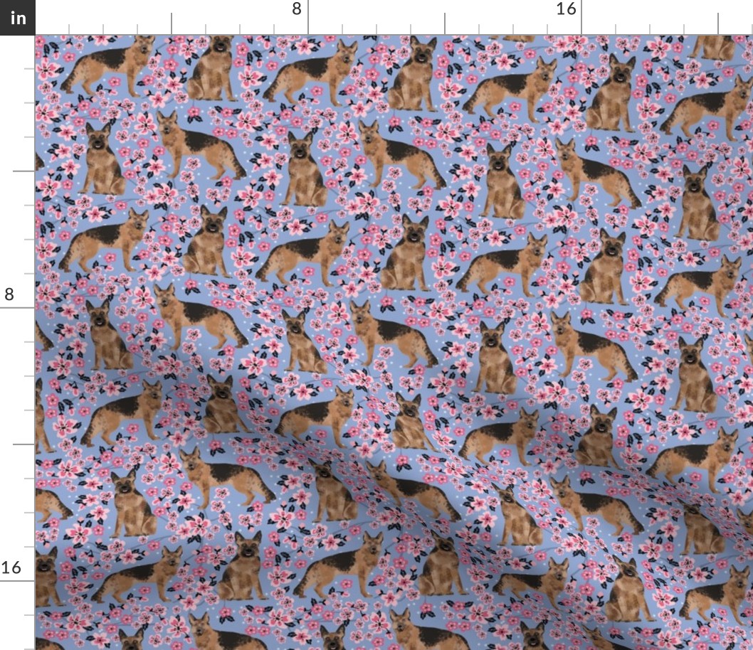 German Shepherd spring fabric cherry blossom