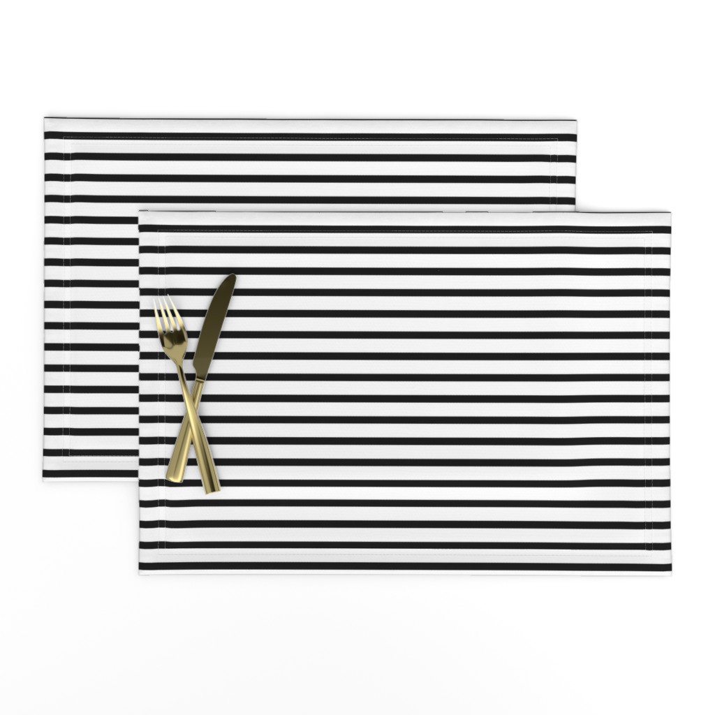 Thin Stripes 1/2 inch width Black on White Horizontal 