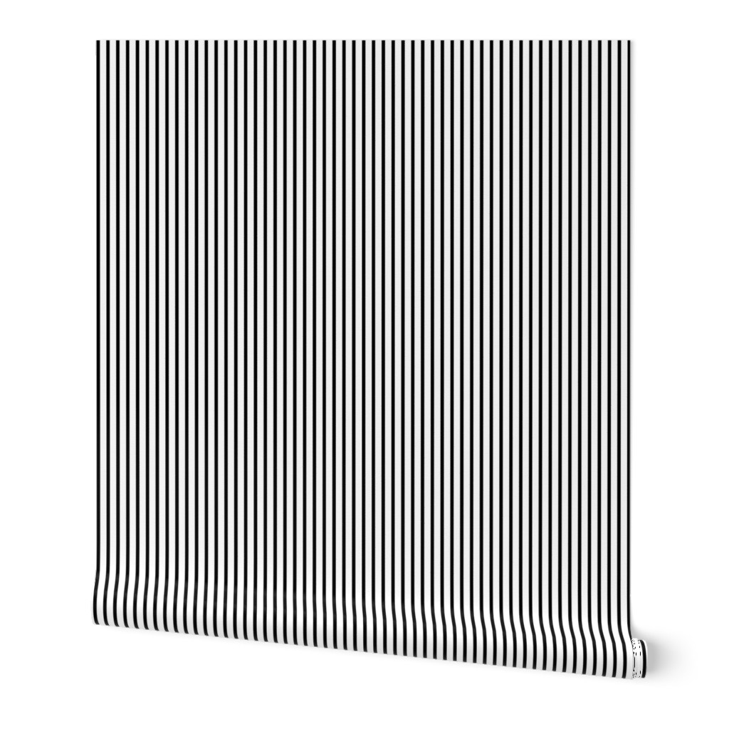 Thin Stripes 1/2 inch width Black on White Vertical