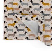 Vintage doxie sausage dogs dachshund illustration pattern gender neutral ochre gray