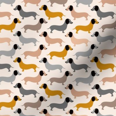 Vintage doxie sausage dogs dachshund illustration pattern gender neutral ochre gray