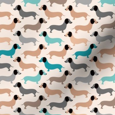 Vintage doxie sausage dogs dachshund illustration pattern gender neutral blue beige