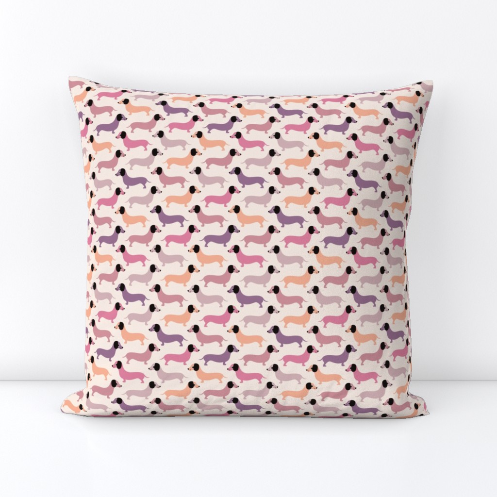 Vintage doxie sausage dogs dachshund illustration pattern gender neutral pastel pink