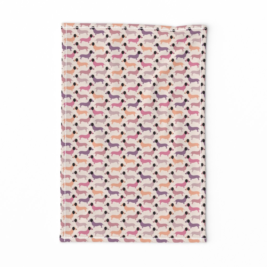 Vintage doxie sausage dogs dachshund illustration pattern gender neutral pastel pink