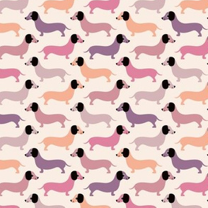 Vintage doxie sausage dogs dachshund illustration pattern gender neutral pastel pink