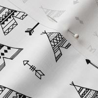 Trendy teepee and indian summer arrow illustration geometric aztec print in black and white