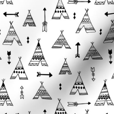 Trendy teepee and indian summer arrow illustration geometric aztec print in black and white