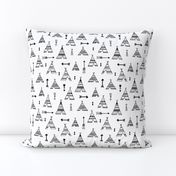 Trendy teepee and indian summer arrow illustration geometric aztec print in black and white