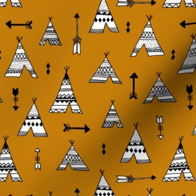 Trendy teepee and indian summer arrow illustration geometric aztec print in ochre