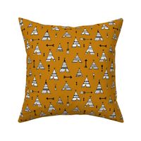 Trendy teepee and indian summer arrow illustration geometric aztec print in ochre