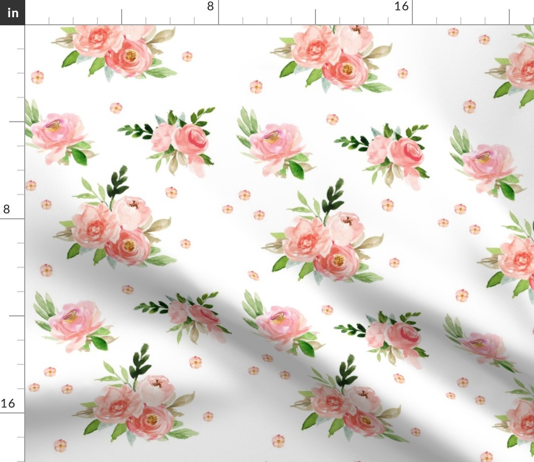 8" New York Pink Watercolor Florals // White