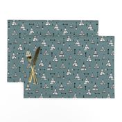 Trendy teepee and indian summer arrow illustration geometric aztec print in stone blue