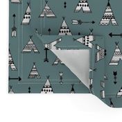 Trendy teepee and indian summer arrow illustration geometric aztec print in stone blue