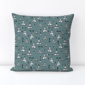 Trendy teepee and indian summer arrow illustration geometric aztec print in stone blue