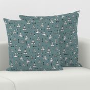 Trendy teepee and indian summer arrow illustration geometric aztec print in stone blue