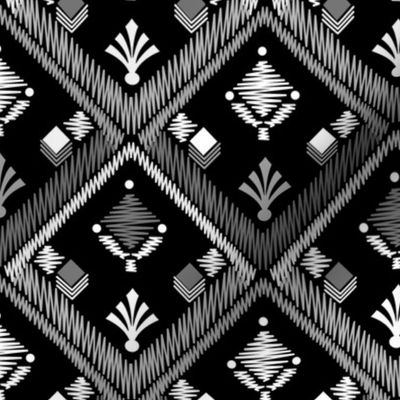 Black and white pattern  Embroidery Black background 