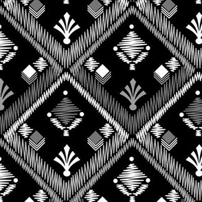 Black and white pattern  Embroidery Black background 