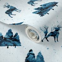 bucks on blue || watercolor woodland fabric