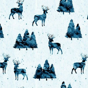 bucks on blue || watercolor woodland fabric