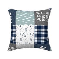 Adventure Patchwork Fabric  (90)  || navy grey dusty blue - bear