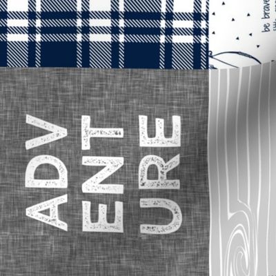 Adventure Patchwork Fabric  (90)  || navy grey dusty blue - bear