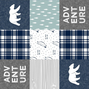 Adventure Patchwork Fabric  (90)  || navy grey dusty blue - bear