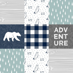 Adventure Wholecloth Bears & be brave - Navy dusty blue grey 