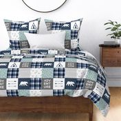 Adventure Patchwork Fabric   || navy grey dusty blue - bear