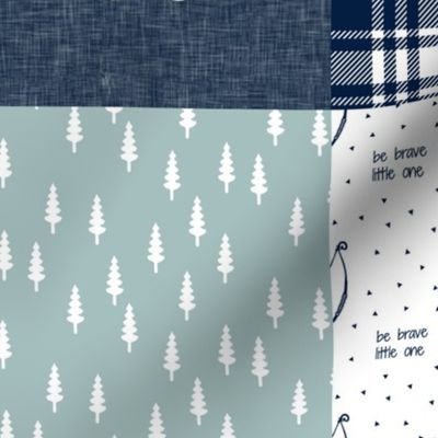 Adventure Patchwork Fabric   || navy grey dusty blue - bear