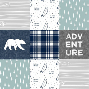Adventure Patchwork Fabric   || navy grey dusty blue - bear