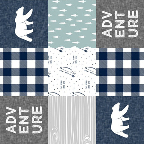 Adventure Wholecloth Bears & be brave - Navy dusty blue grey (90)