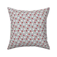 polka dots fabric // red and white dots on grey fabric grey nursery fabric