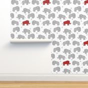 elephants //  grey and red elephant fabric nursery fabric red and grey mascot