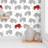 elephants //  grey and red elephant fabric nursery fabric red and grey mascot