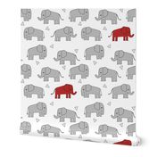 elephants //  grey and red elephant fabric nursery fabric red and grey mascot