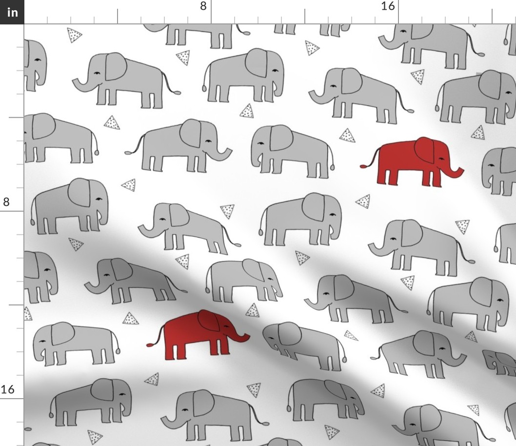 elephants //  grey and red elephant fabric nursery fabric red and grey mascot