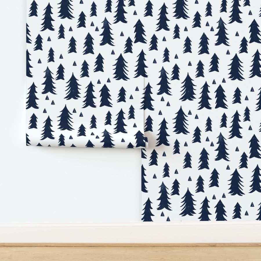 trees // scandi tree fabric dark navy blue fabric