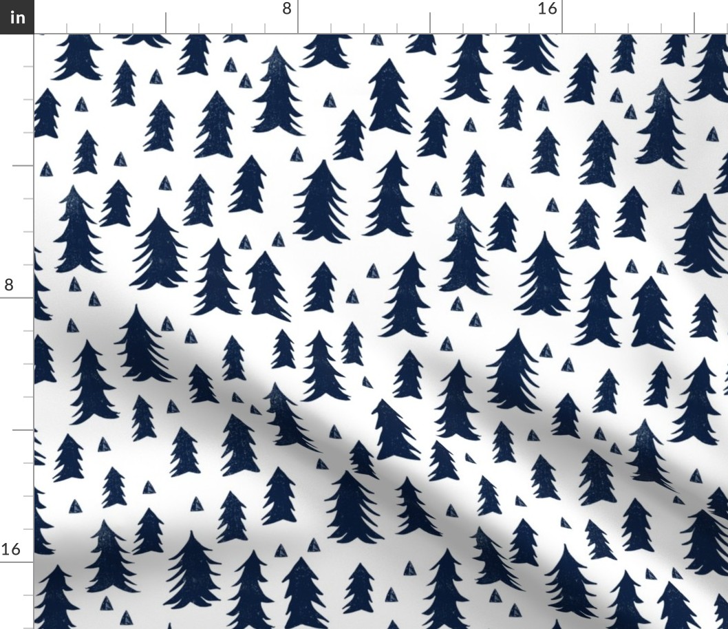 trees // scandi tree fabric dark navy blue fabric