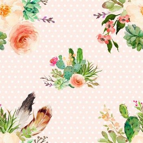 JEN'S FLORAL BUNCH / PEACHY PINK BACKGROUND & WHITE POLKA DOTS