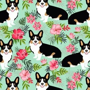 corgi hawaiian summer fabric corgi dog design mint tricolored corgi