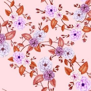 Tangled Roses Rust Lilac on Peachy Pink // small