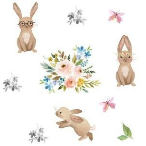 6" Spring Time Fun Bunnies / White