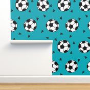 soccer fabric // teal blue soccer ball fabric football fabric kids sports fabrc