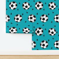 soccer fabric // teal blue soccer ball fabric football fabric kids sports fabrc