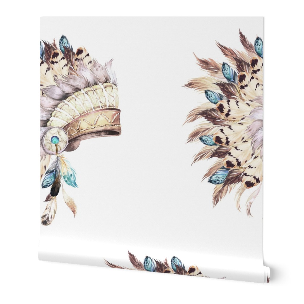 Tan & Aqua Headdress / White