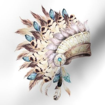 Tan & Aqua Headdress / White