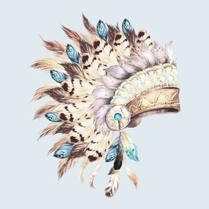 Tan & Aqua Headdress / Light Blue